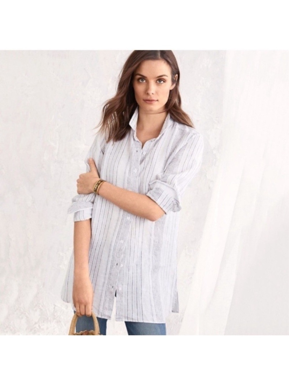 Garnet Hill Easy Linen Tunic Striped Shirt Top Blouse Size XL Lagenlook